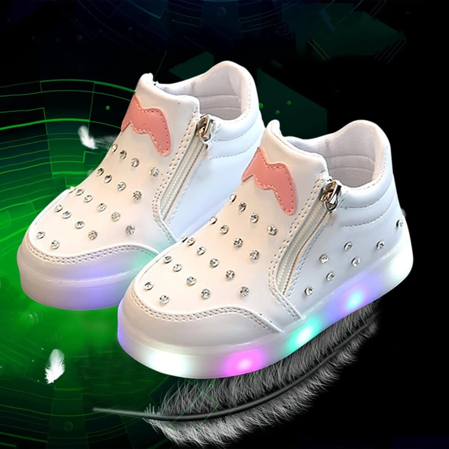 111years Children Kid Baby Girls Butterfly rystal Luminous Sport Run Shoes Led Light Luminous Outdoor Sport Shoes