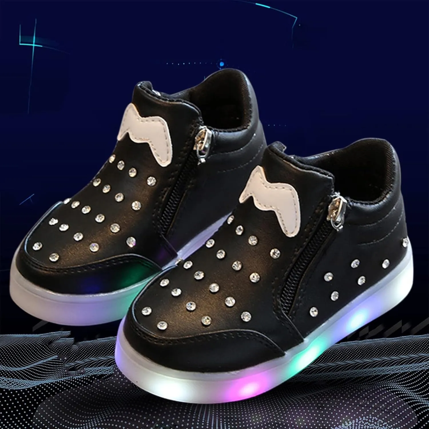 111years Children Kid Baby Girls Butterfly rystal Luminous Sport Run Shoes Led Light Luminous Outdoor Sport Shoes
