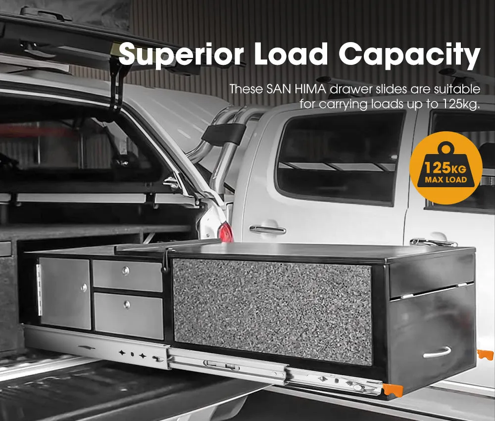125kg Locking Drawer Slides / Runners 850mm 4wd Trailer Fridge Draw