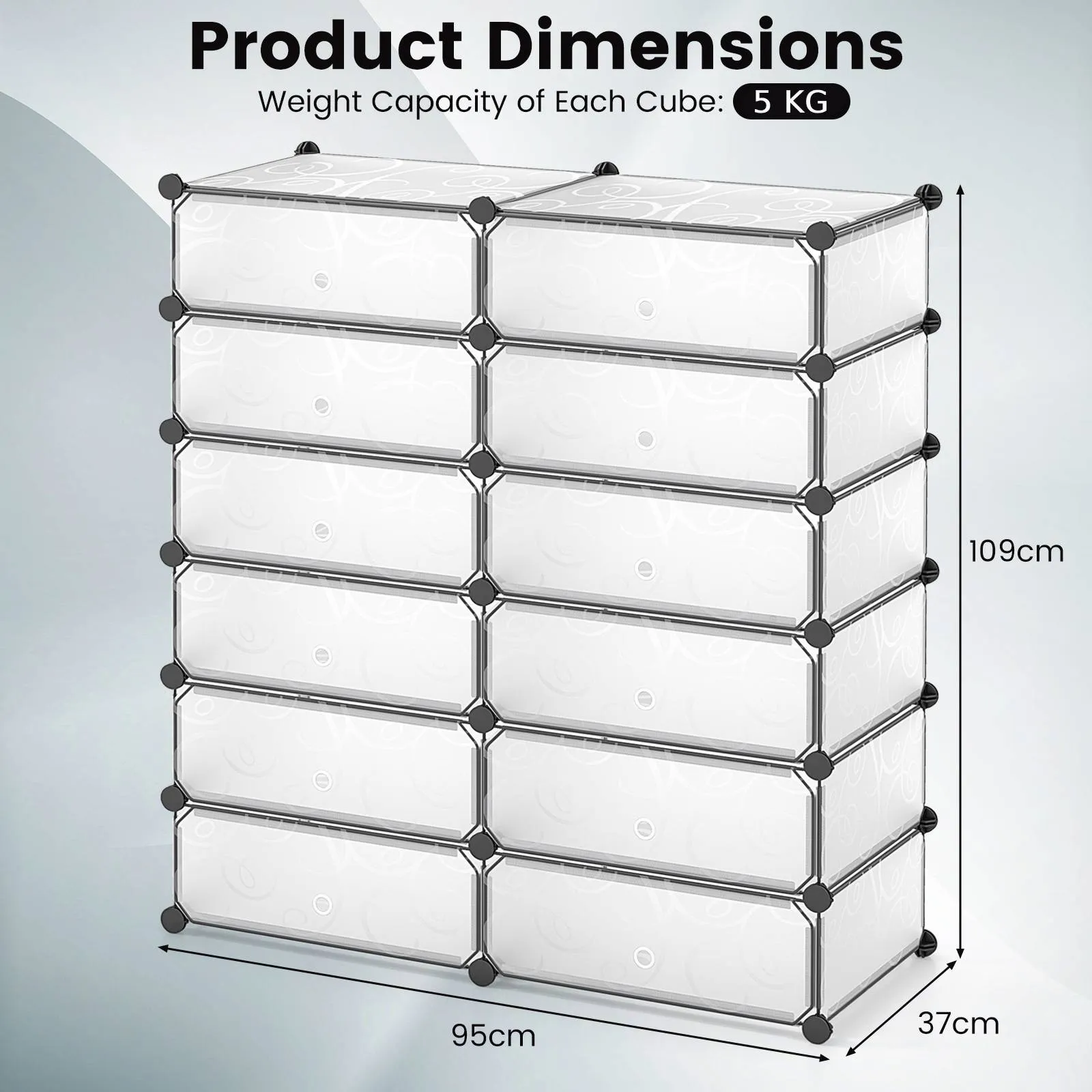 24 Pairs Shoe Rack Organizer with 12-Cube DIY Modular-White