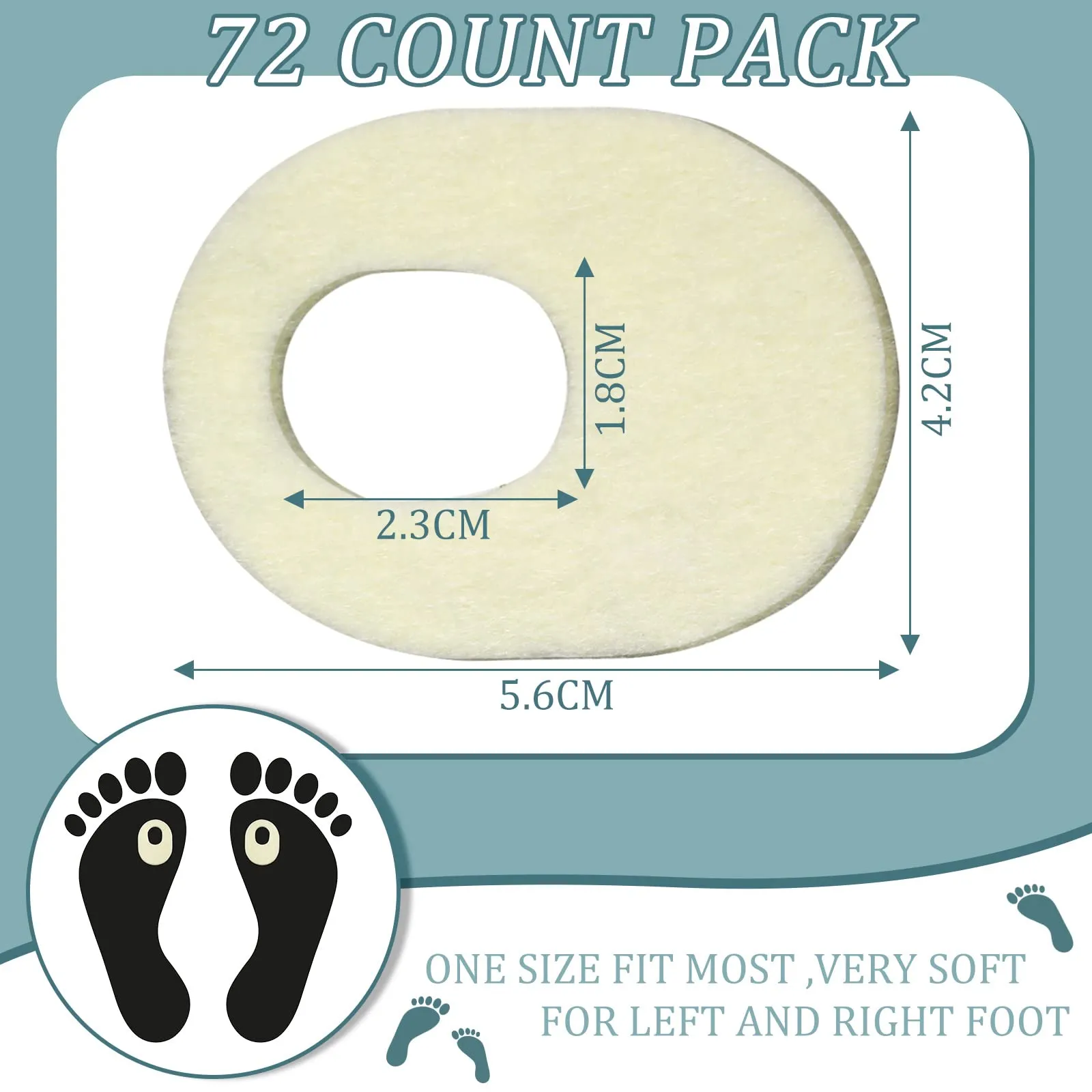 72 Pieces Felt Callus Cushions Oval Shaped Adhesive Callous Pads for Foot, Soft Breathable Foot Pads for Calluses, Corn Cushions for Bottom of Feet Pain Relief Men and Women Foot Care,1.7 x 2.2 Inches