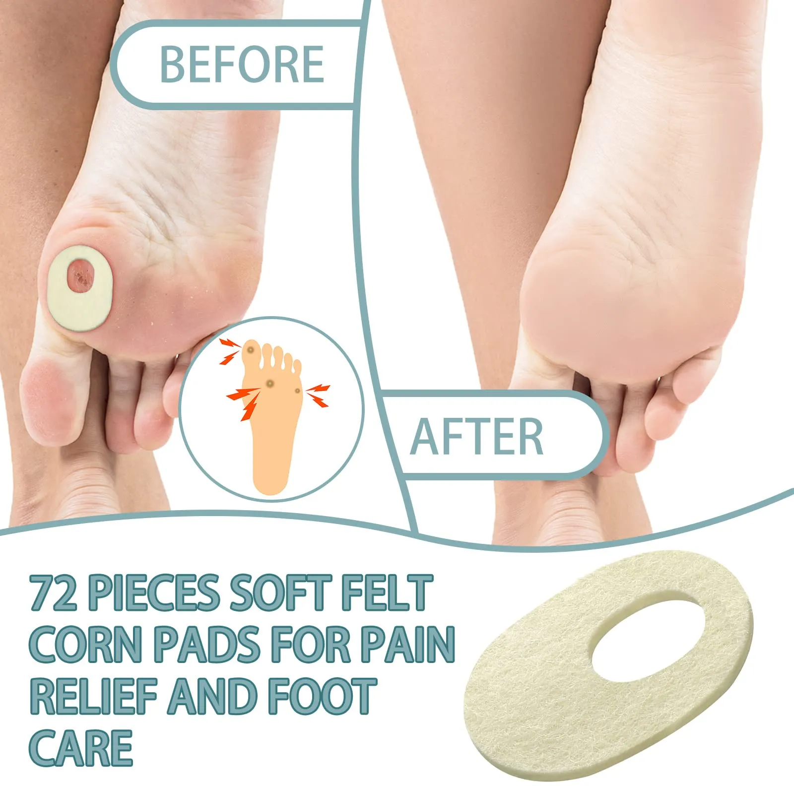 72 Pieces Felt Callus Cushions Oval Shaped Adhesive Callous Pads for Foot, Soft Breathable Foot Pads for Calluses, Corn Cushions for Bottom of Feet Pain Relief Men and Women Foot Care,1.7 x 2.2 Inches