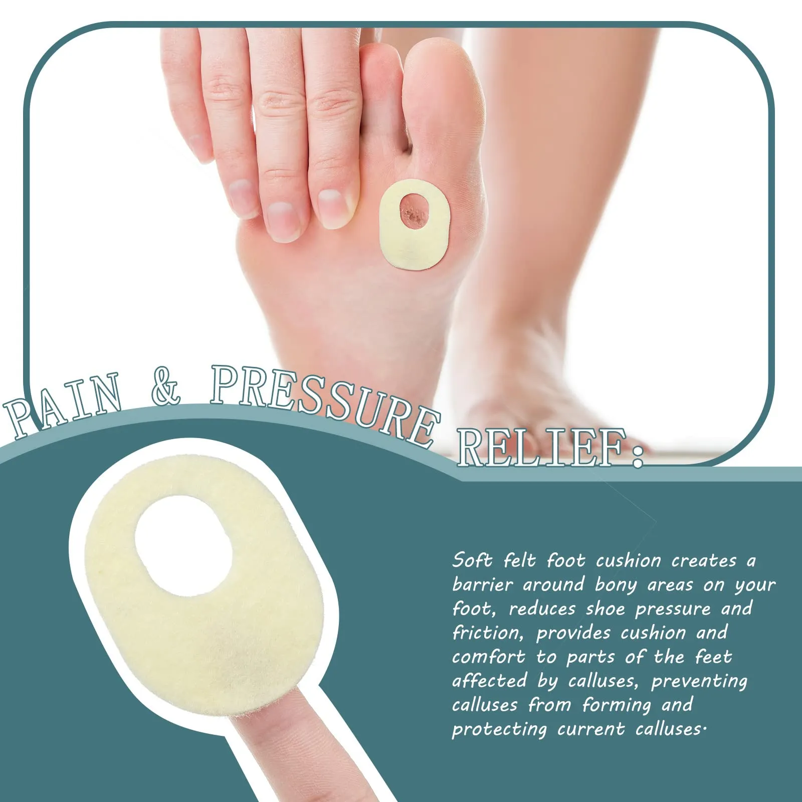72 Pieces Felt Callus Cushions Oval Shaped Adhesive Callous Pads for Foot, Soft Breathable Foot Pads for Calluses, Corn Cushions for Bottom of Feet Pain Relief Men and Women Foot Care,1.7 x 2.2 Inches