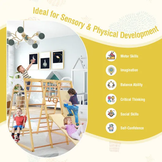 8-in-1 Wooden Jungle Gym Playset with Monkey Bars-Natural
