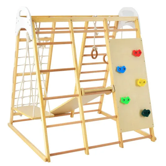 8-in-1 Wooden Jungle Gym Playset with Monkey Bars-Natural