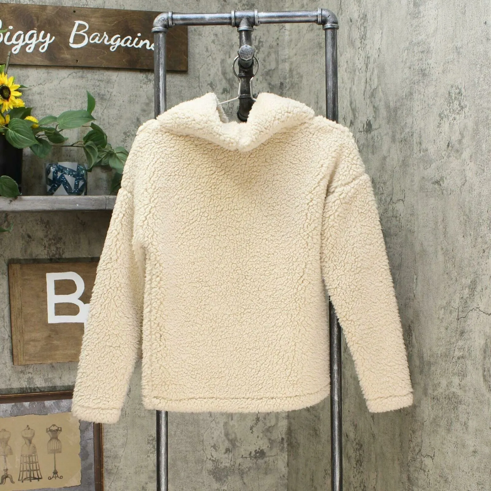 A New Day Women's Sherpa Pullover Cowl Neck Sweater Cream XS