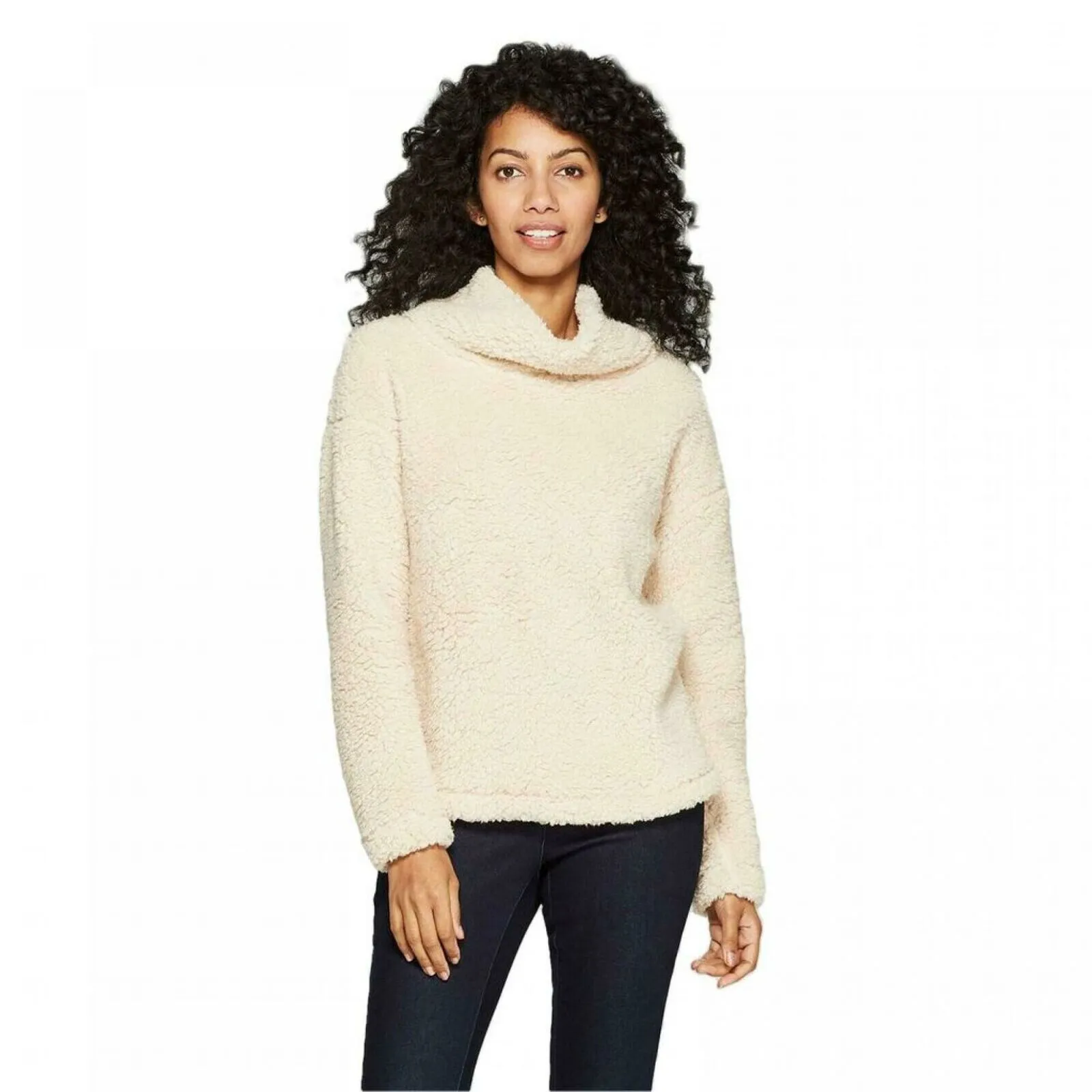 A New Day Women's Sherpa Pullover Cowl Neck Sweater Cream XS
