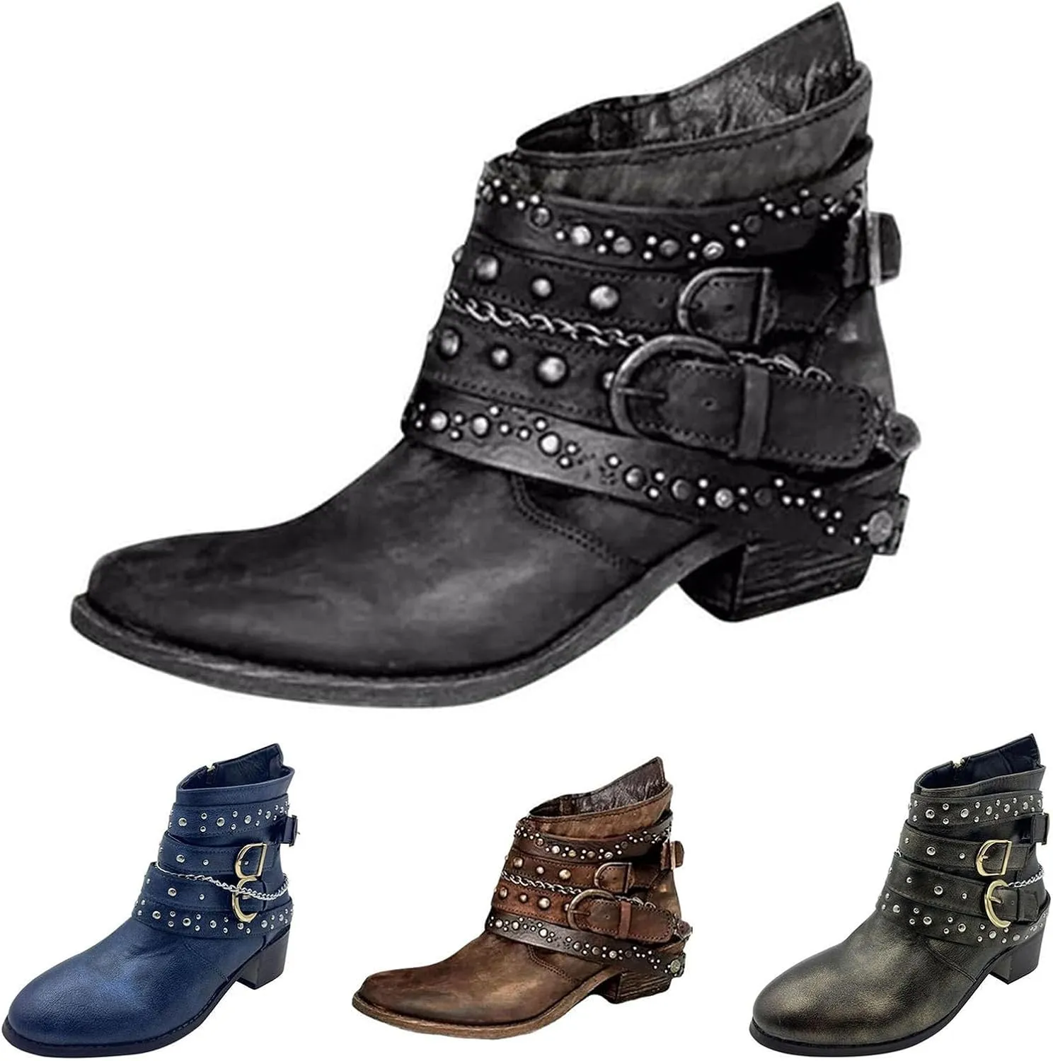 Ankle Boots for Women Womens Wedge Booties Short Boots for Women Ankle Bootie for Women with Heel Lightweight Cute Round Toe Square Toe Slip On Side Zipper