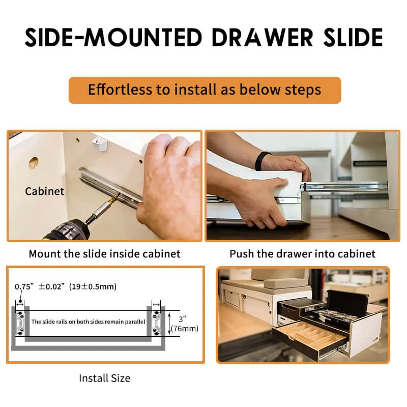 AOLISHENG 500lbs Side Mount Full Extension RV drawer slides Heavy duty rails 1 Pair - A2576