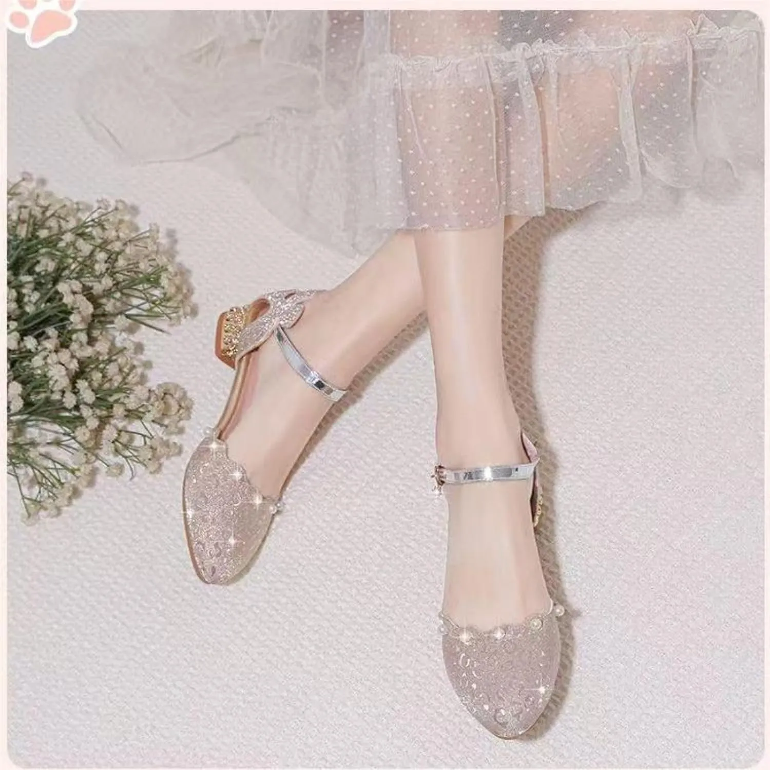 AOQUNFS Girls Dress Shoes Latin Ballroom Dance Shoes Mary Jane Low Heels Wedding Party Sandals,DS-2067
