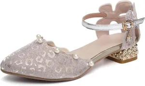 AOQUNFS Girls Dress Shoes Latin Ballroom Dance Shoes Mary Jane Low Heels Wedding Party Sandals,DS-2067