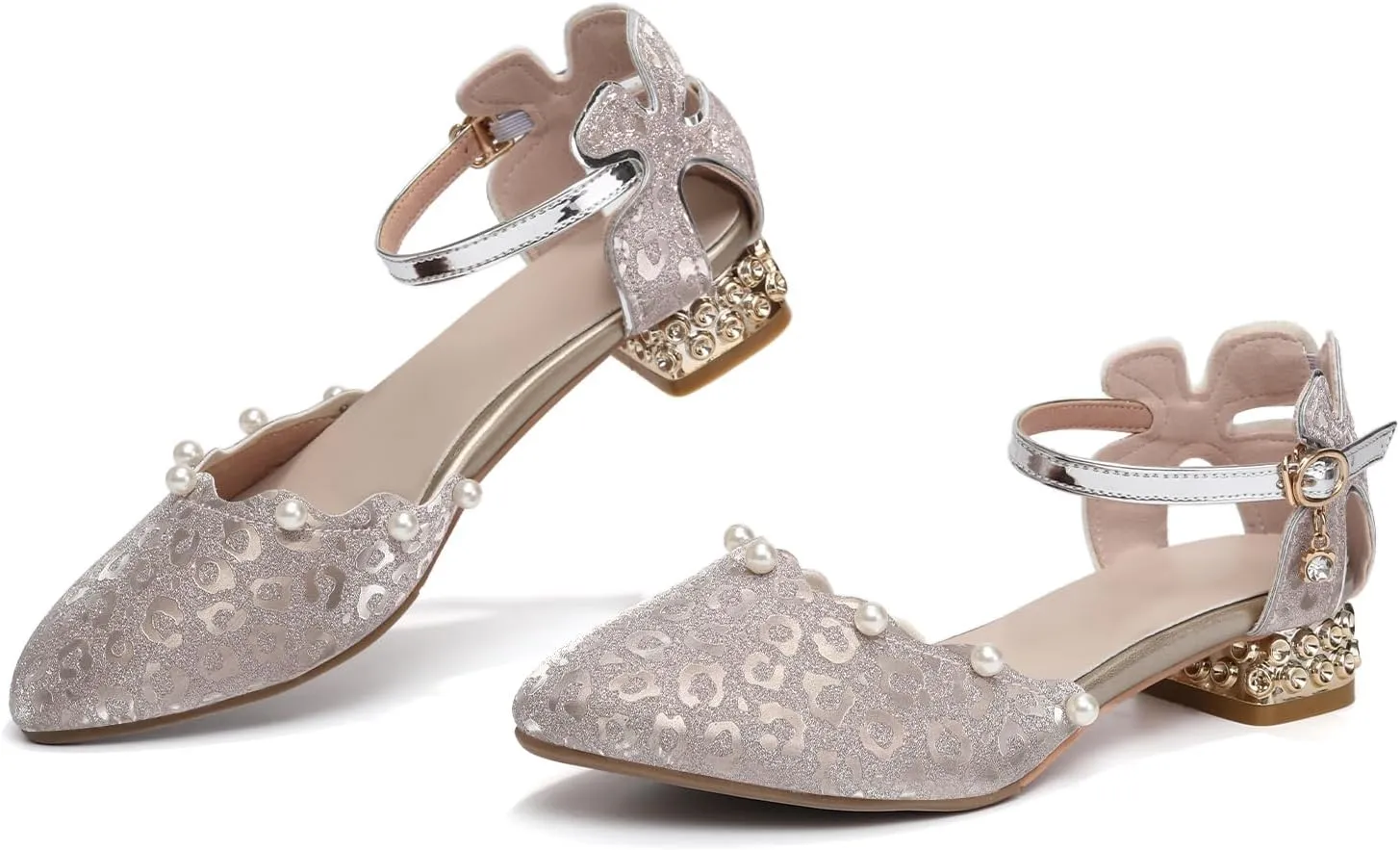 AOQUNFS Girls Dress Shoes Latin Ballroom Dance Shoes Mary Jane Low Heels Wedding Party Sandals,DS-2067