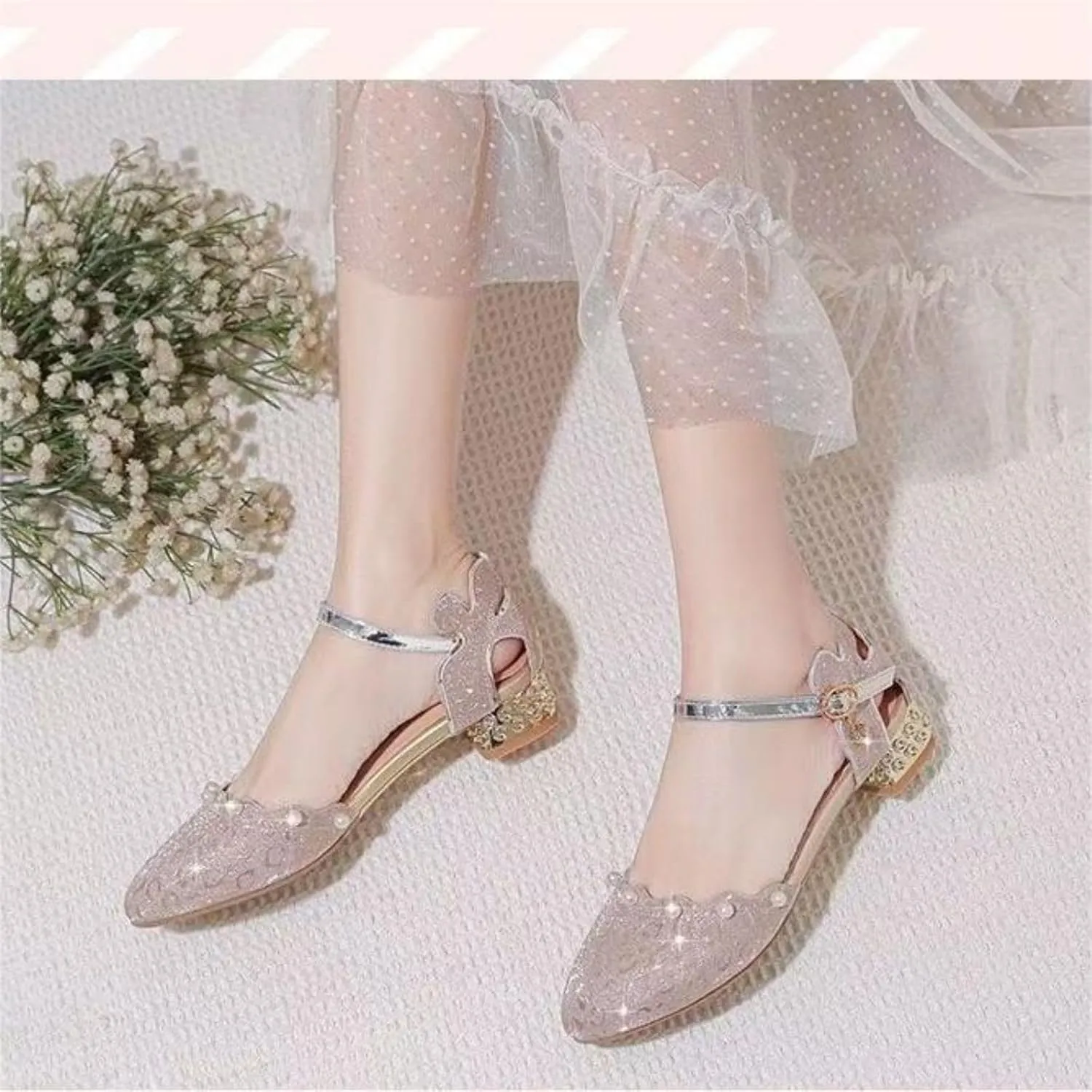 AOQUNFS Girls Dress Shoes Latin Ballroom Dance Shoes Mary Jane Low Heels Wedding Party Sandals,DS-2067