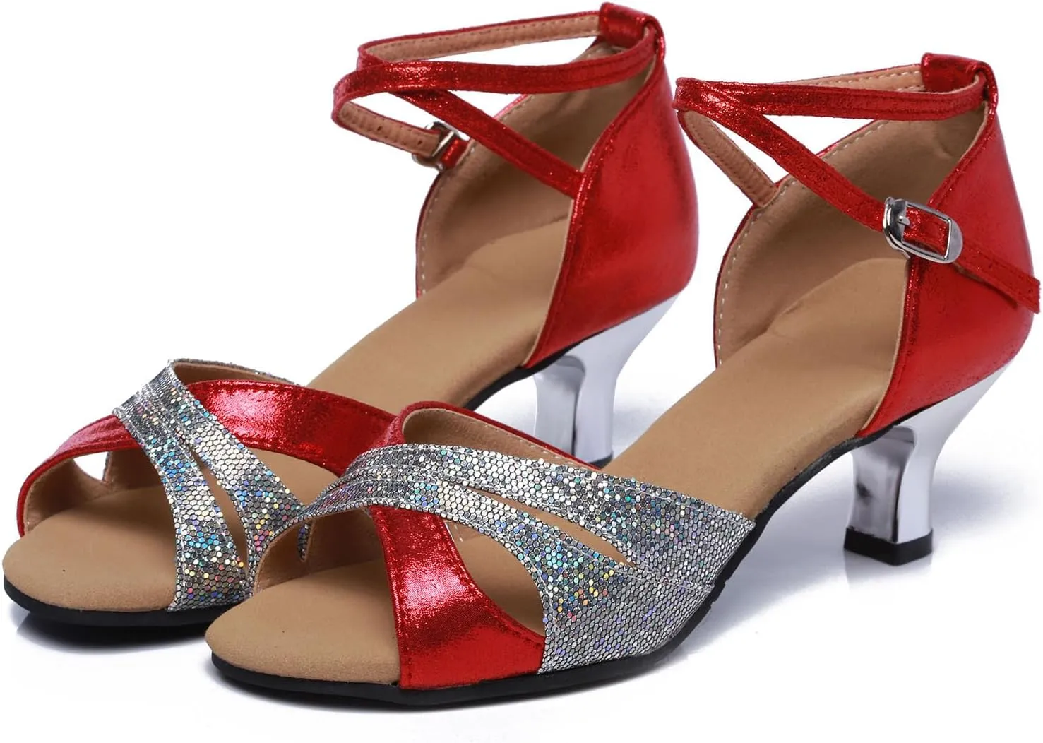 AOQUNFS Women Latin Dance Shoes Sequin Ballroom Salsa Practice Performance Dancing Shoes,012