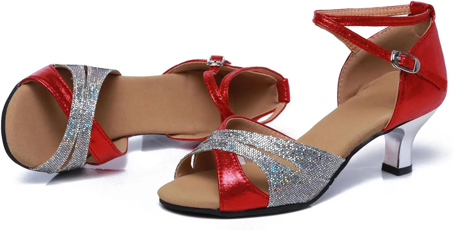 AOQUNFS Women Latin Dance Shoes Sequin Ballroom Salsa Practice Performance Dancing Shoes,012