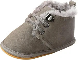 Baby Boys Girls Flat Bottom Plush Ankle Boots Fleece Anti-Slip Rubber Sole Sneakers Toddler Little Girls Tennis Shoes