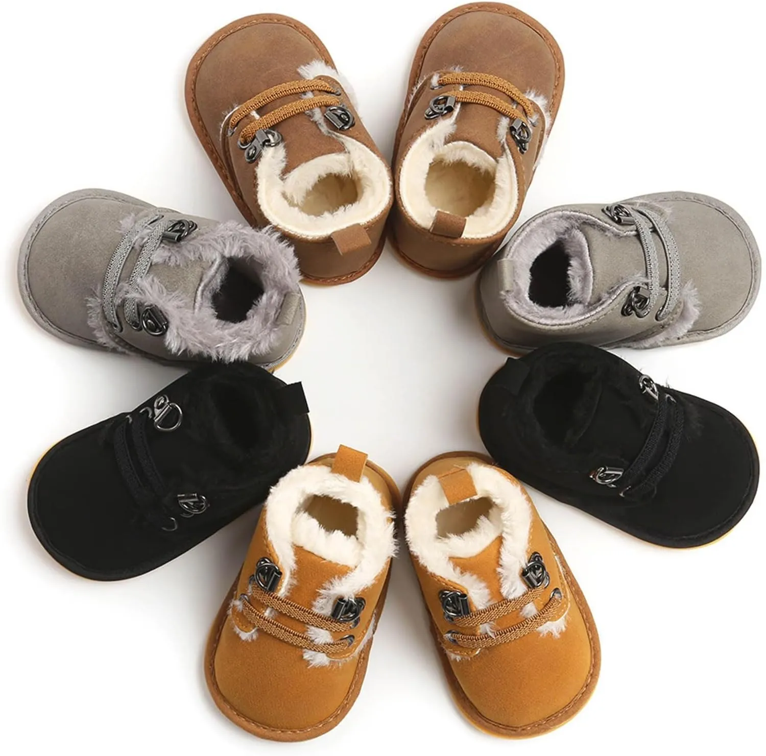 Baby Boys Girls Flat Bottom Plush Ankle Boots Fleece Anti-Slip Rubber Sole Sneakers Toddler Little Girls Tennis Shoes