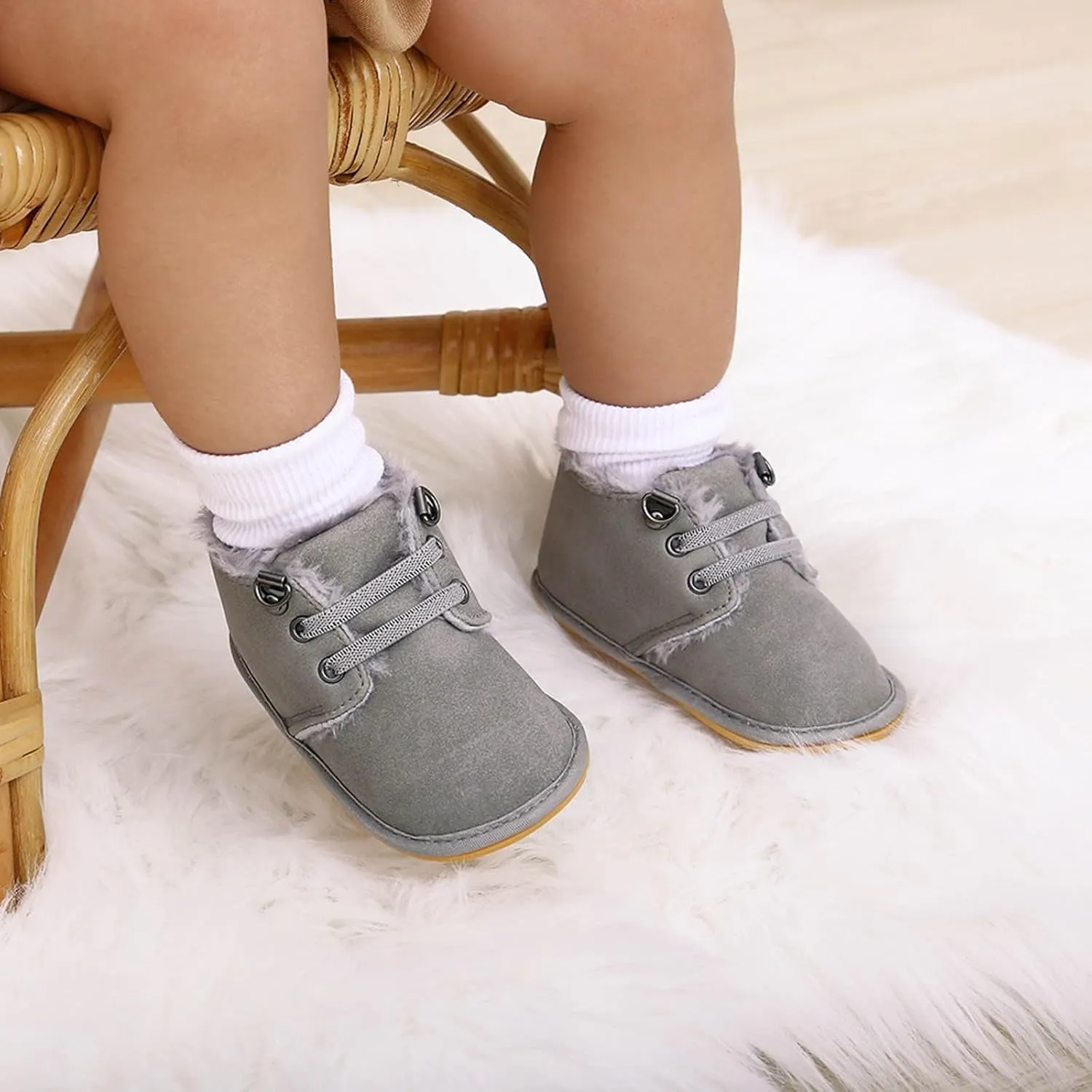 Baby Boys Girls Flat Bottom Plush Ankle Boots Fleece Anti-Slip Rubber Sole Sneakers Toddler Little Girls Tennis Shoes