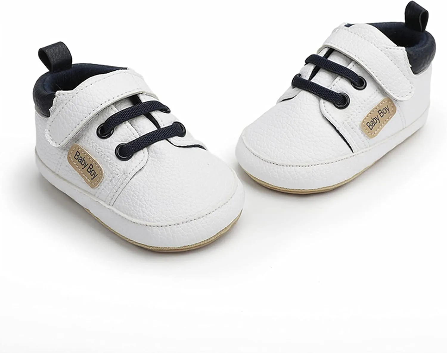 Baby Boys Girls Lace-Up Leather Sneakers Soft Sole Anti-Slip Infant First Walking Toddler Wedding Uniform Shoes