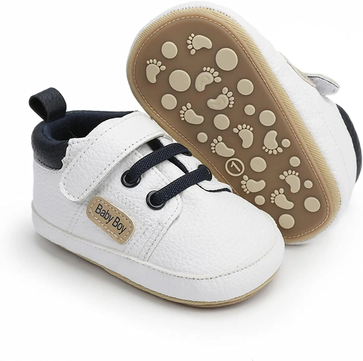 Baby Boys Girls Lace-Up Leather Sneakers Soft Sole Anti-Slip Infant First Walking Toddler Wedding Uniform Shoes