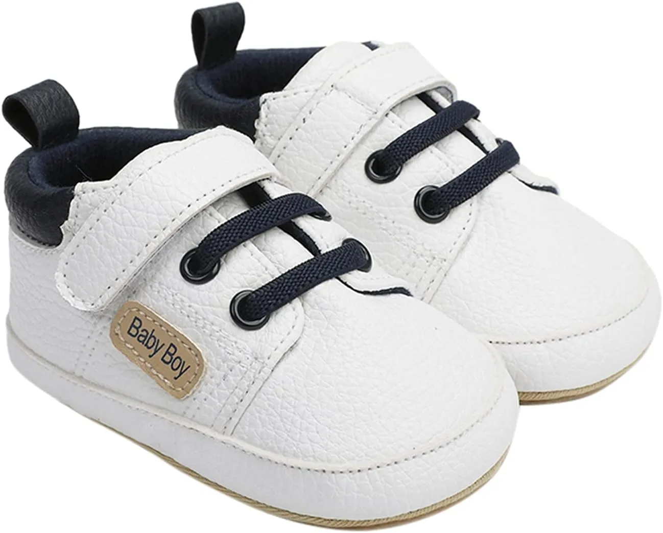 Baby Boys Girls Lace-Up Leather Sneakers Soft Sole Anti-Slip Infant First Walking Toddler Wedding Uniform Shoes