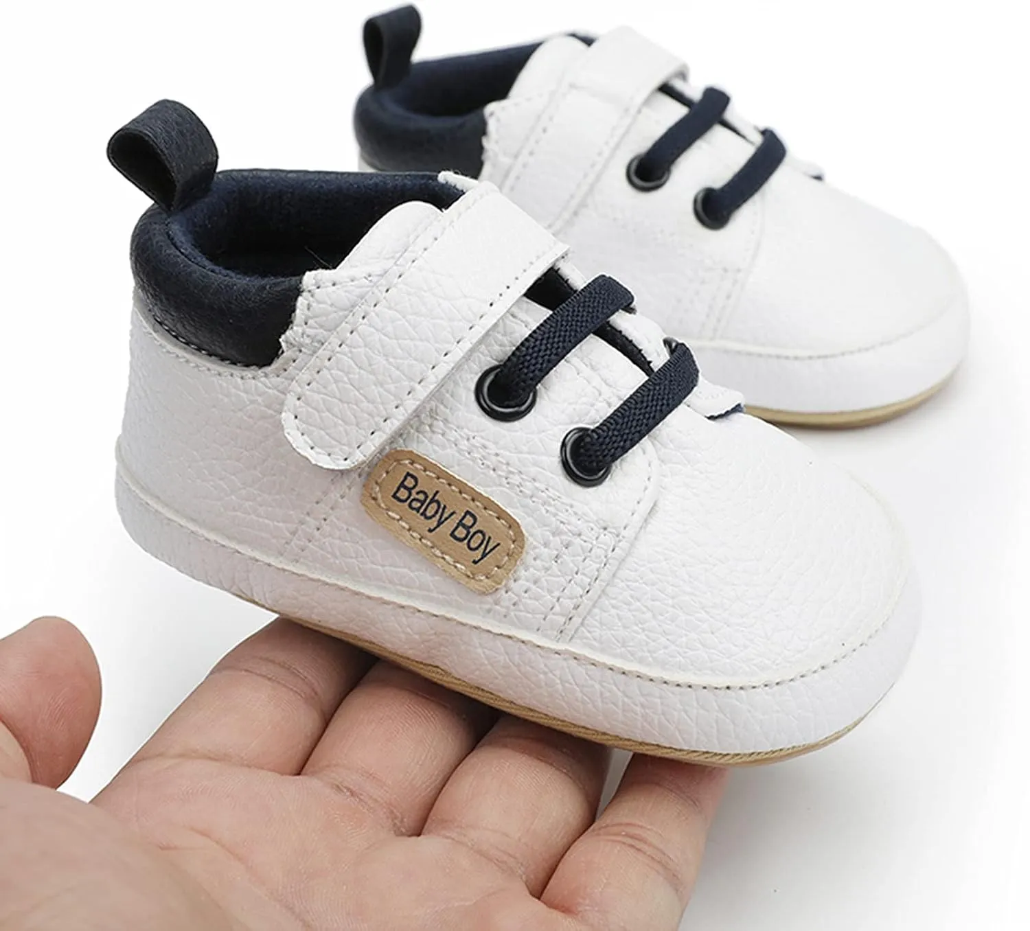 Baby Boys Girls Lace-Up Leather Sneakers Soft Sole Anti-Slip Infant First Walking Toddler Wedding Uniform Shoes