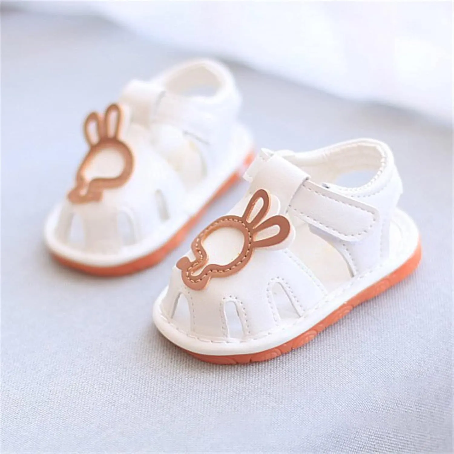 Baby Cute Bunny Walking Shoes Non Slip Closed Toe Newborn Girls Boys Flat Sandals Strap Soft Leather Summer