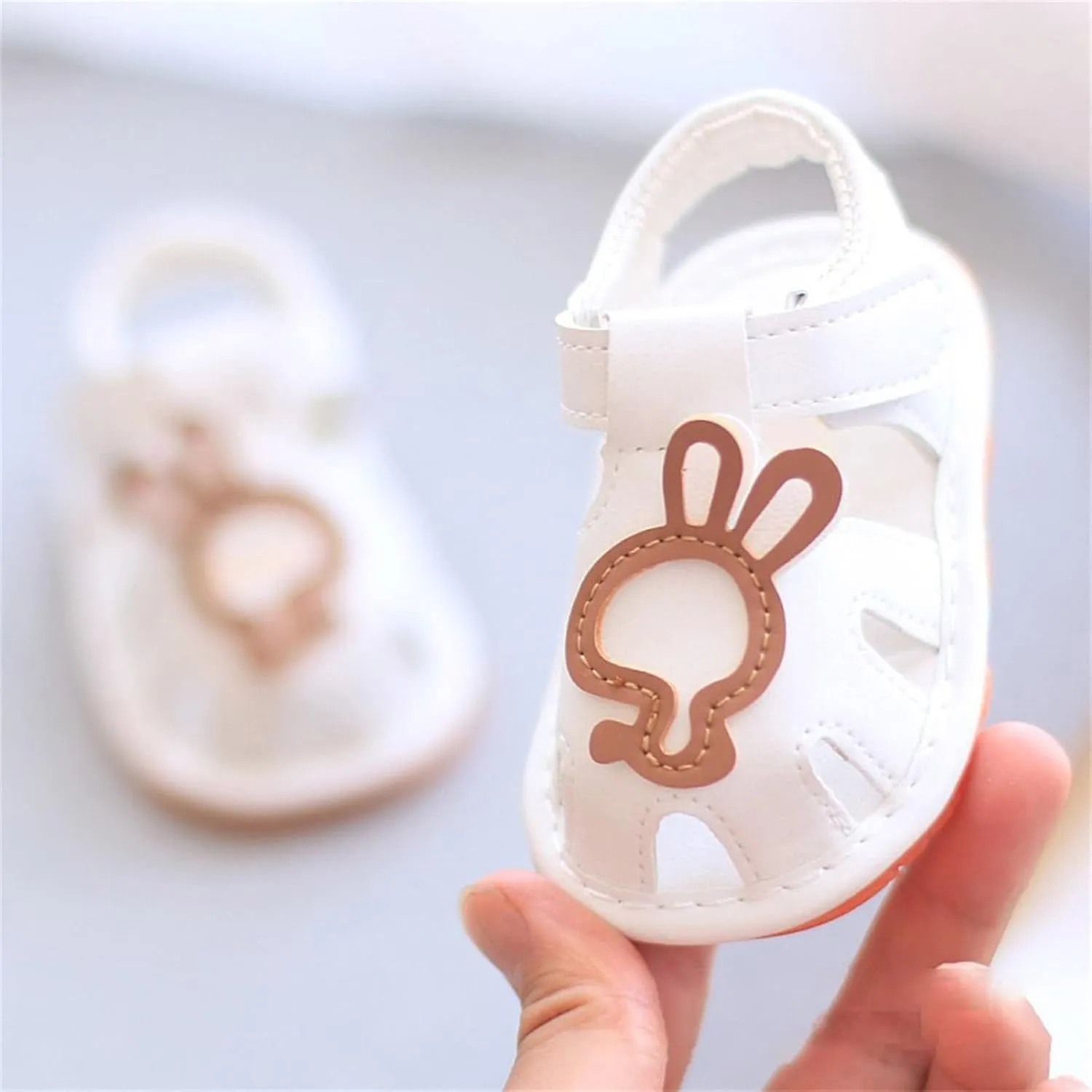 Baby Cute Bunny Walking Shoes Non Slip Closed Toe Newborn Girls Boys Flat Sandals Strap Soft Leather Summer