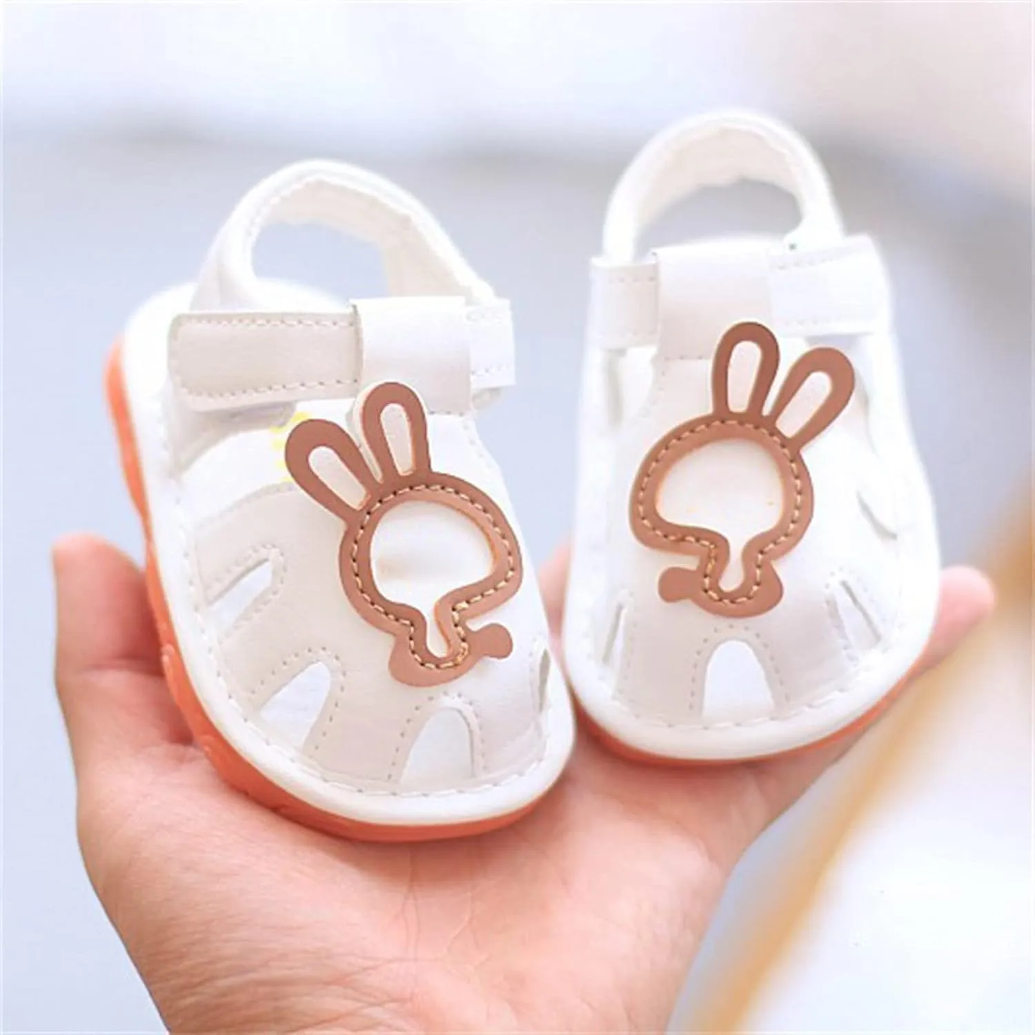 Baby Cute Bunny Walking Shoes Non Slip Closed Toe Newborn Girls Boys Flat Sandals Strap Soft Leather Summer