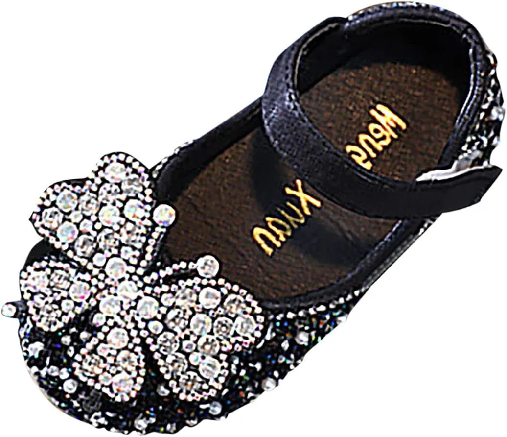 Baby Girl Bow Flower Girl Dress Shoes Rhinstones Mary Jane Ballet Flats Wedding Party Toddler Little Kid Sandals
