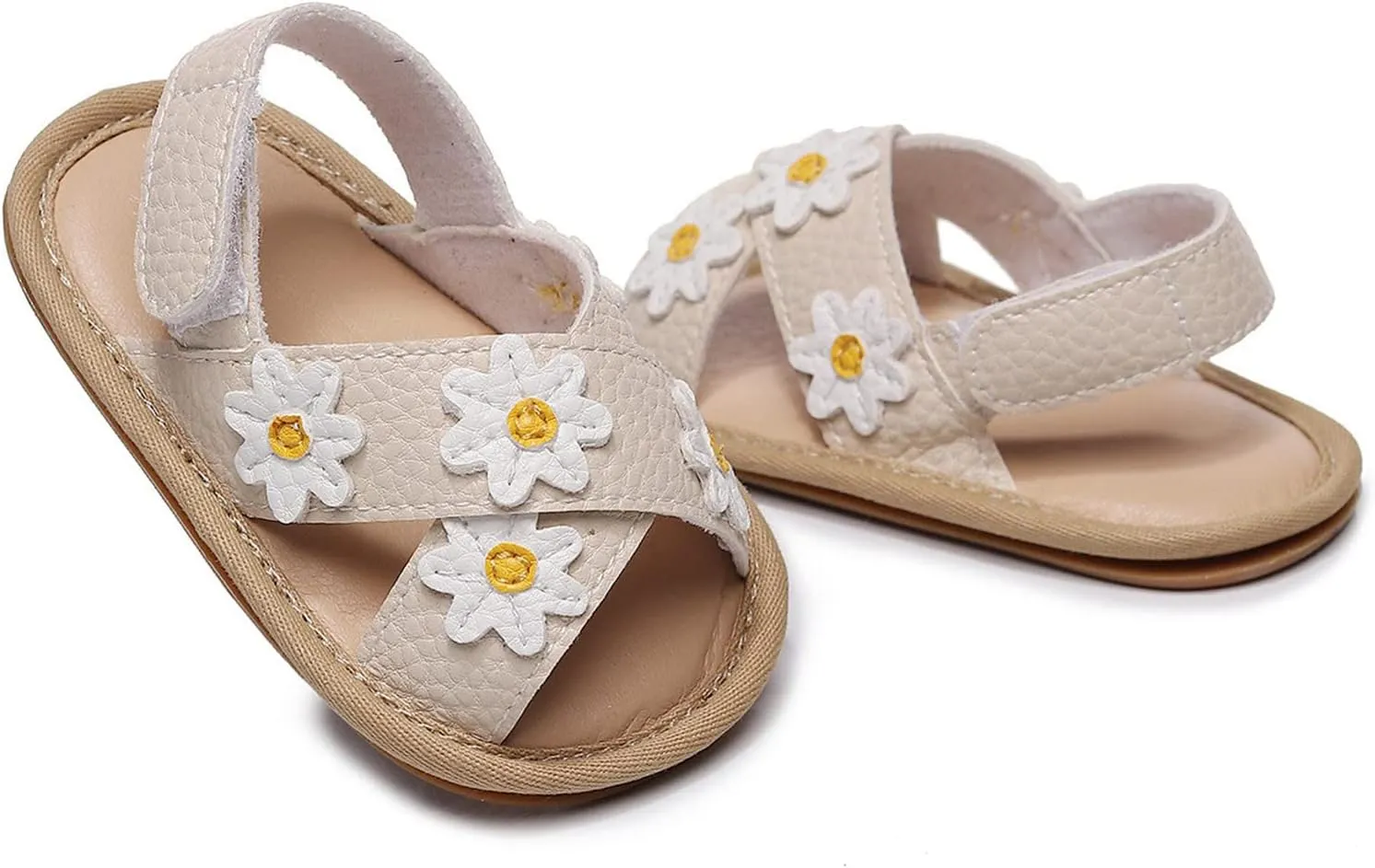 Baby Girls Pep Toe X-Stap Sandals Flat Leather Hook Loop Wide Shoes Kids Flower Print Toddler Water Summer Shoes Light