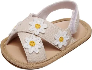 Baby Girls Pep Toe X-Stap Sandals Flat Leather Hook Loop Wide Shoes Kids Flower Print Toddler Water Summer Shoes Light