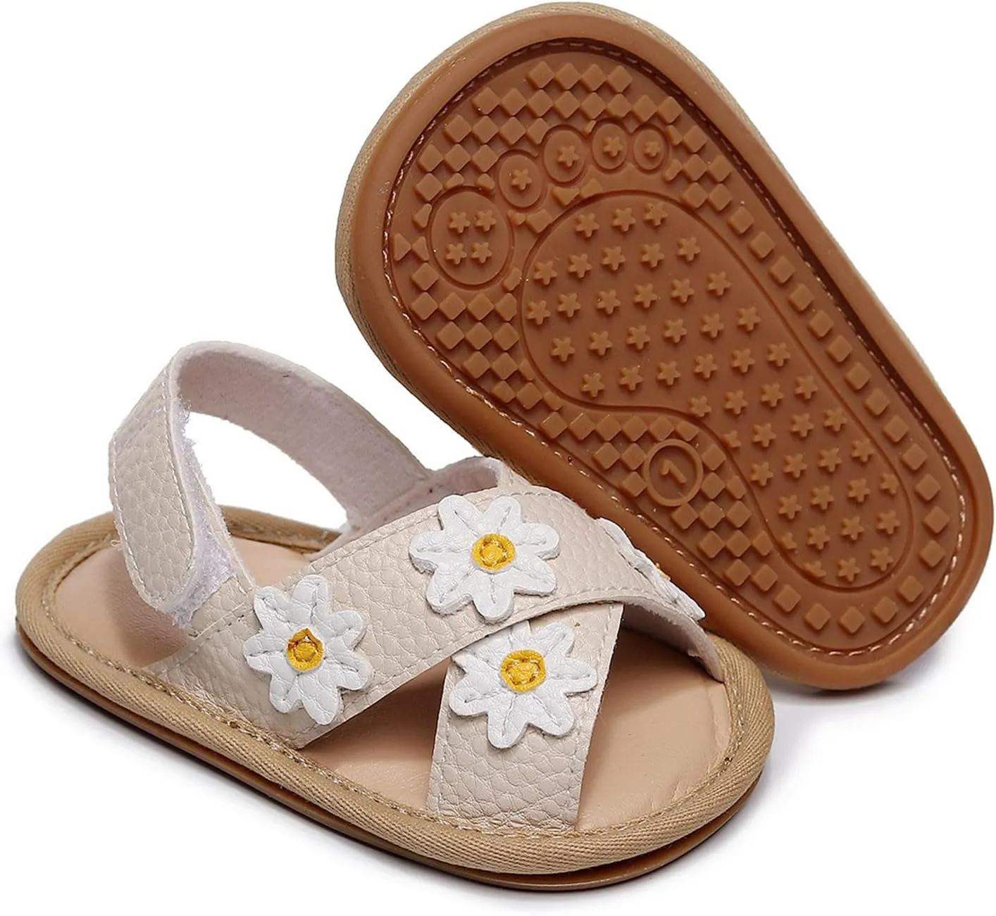 Baby Girls Pep Toe X-Stap Sandals Flat Leather Hook Loop Wide Shoes Kids Flower Print Toddler Water Summer Shoes Light