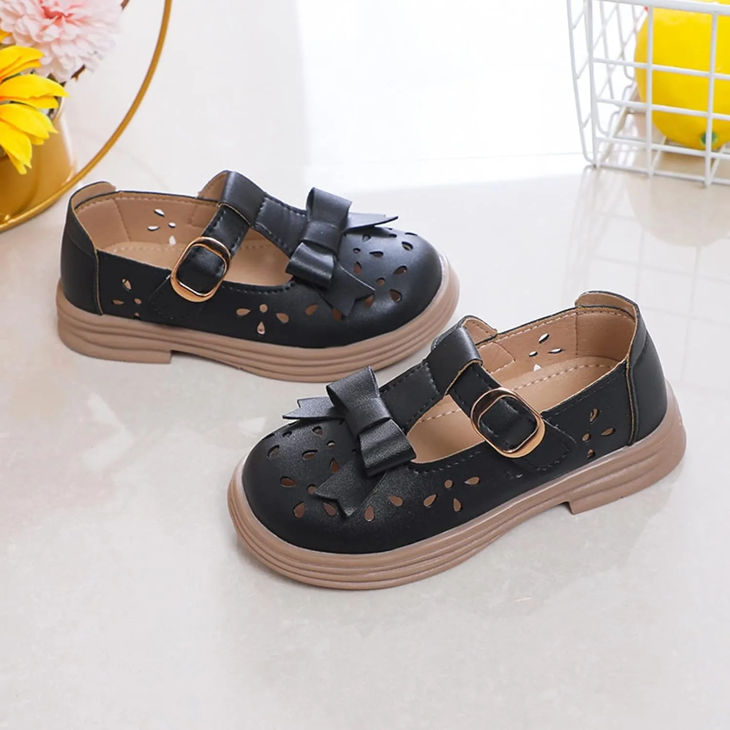Baby Kids Rubber Sole Mary Jane Shoes Closed Toe Ankle Leather Soft Sandals Childrens Non Slip Buckle Adjusted Shoes