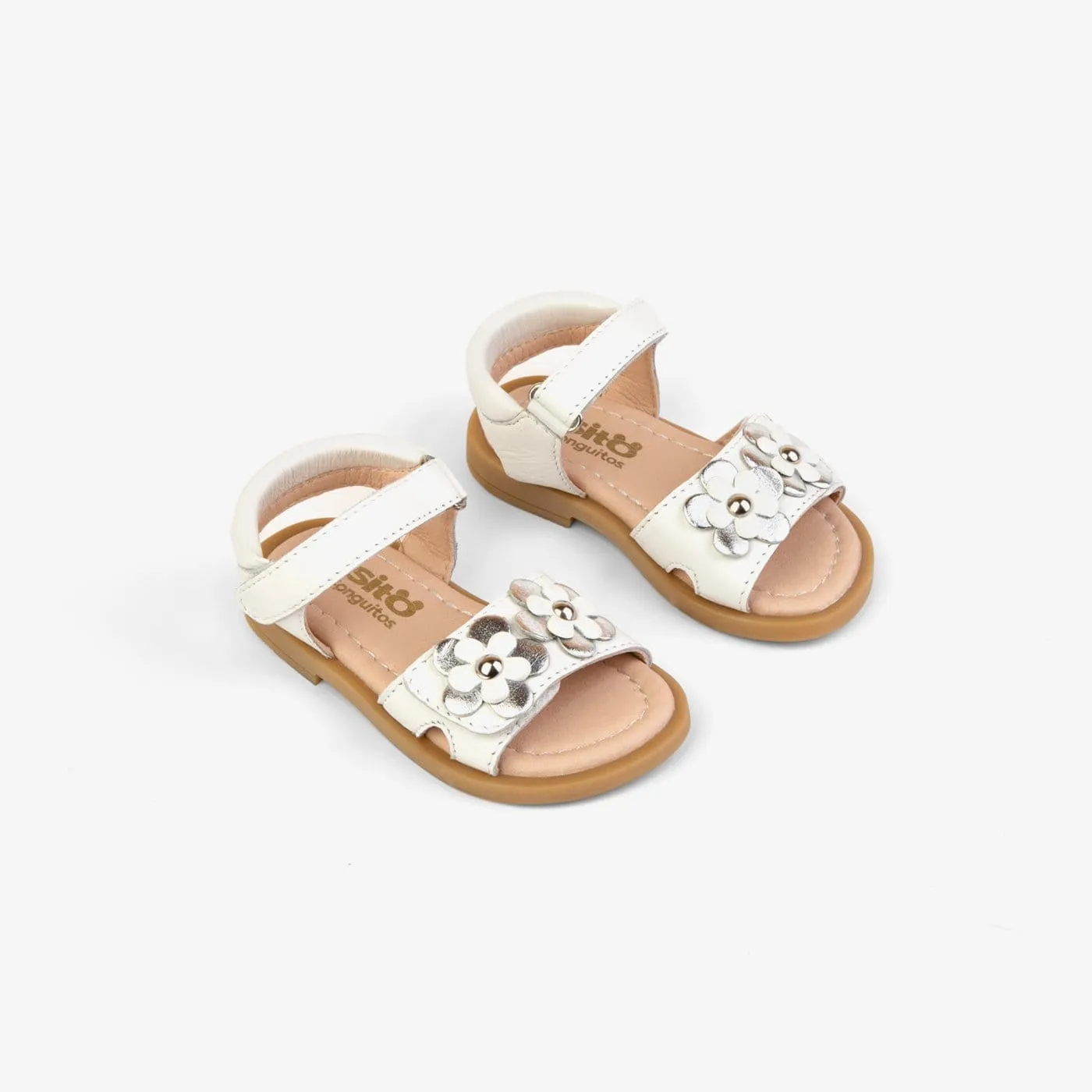 Baby's Flowers White Leather Sandals