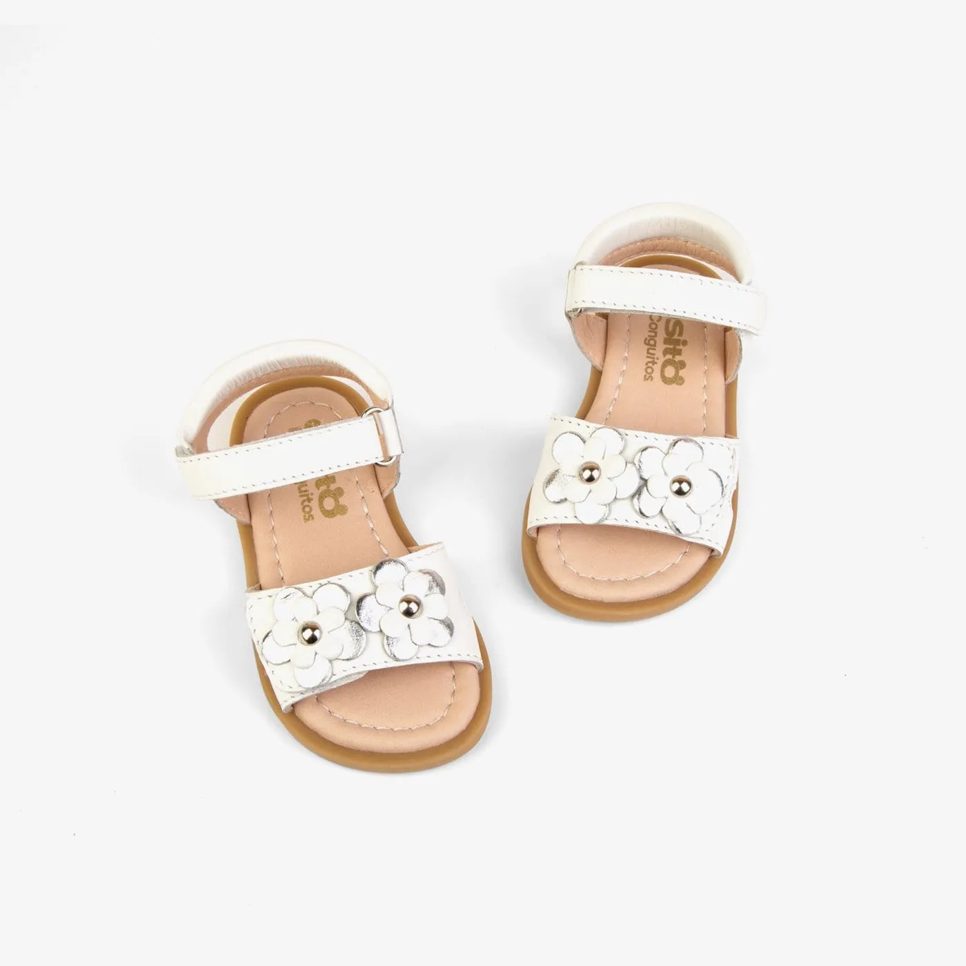 Baby's Flowers White Leather Sandals