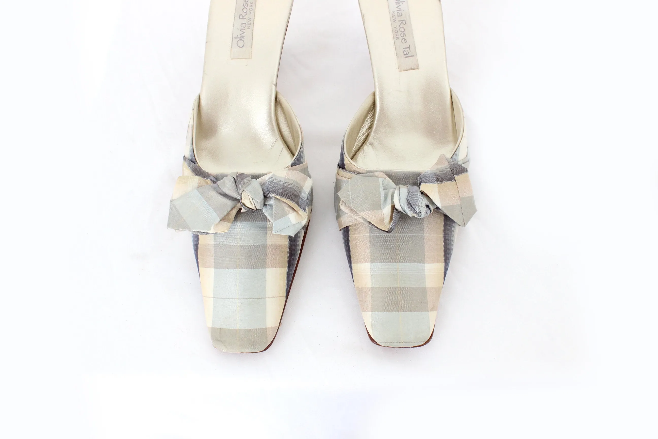 BALLETCORE 90s Olivia Rose Tal Leather & Silk Courtier Mules ~ Euro 40