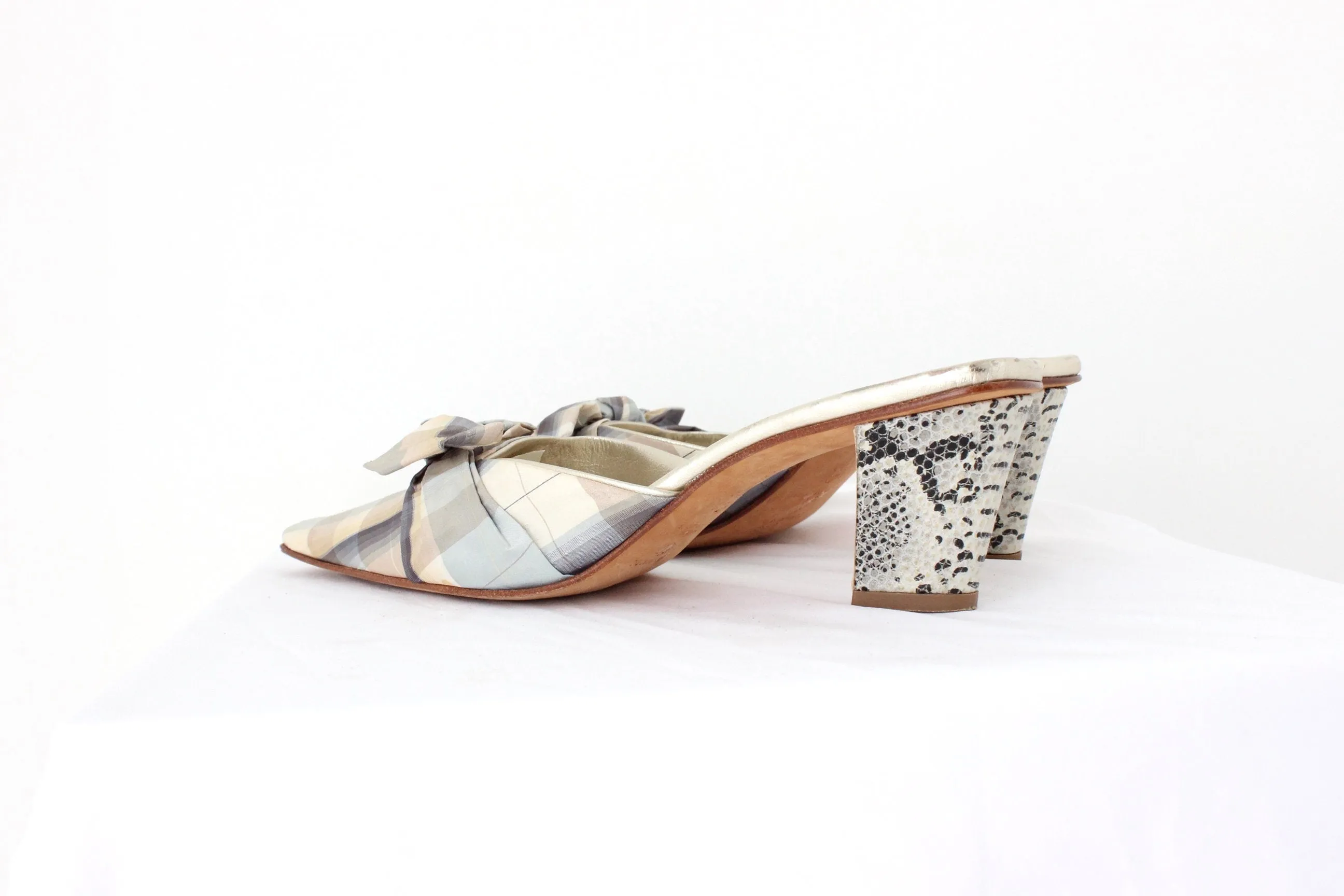 BALLETCORE 90s Olivia Rose Tal Leather & Silk Courtier Mules ~ Euro 40