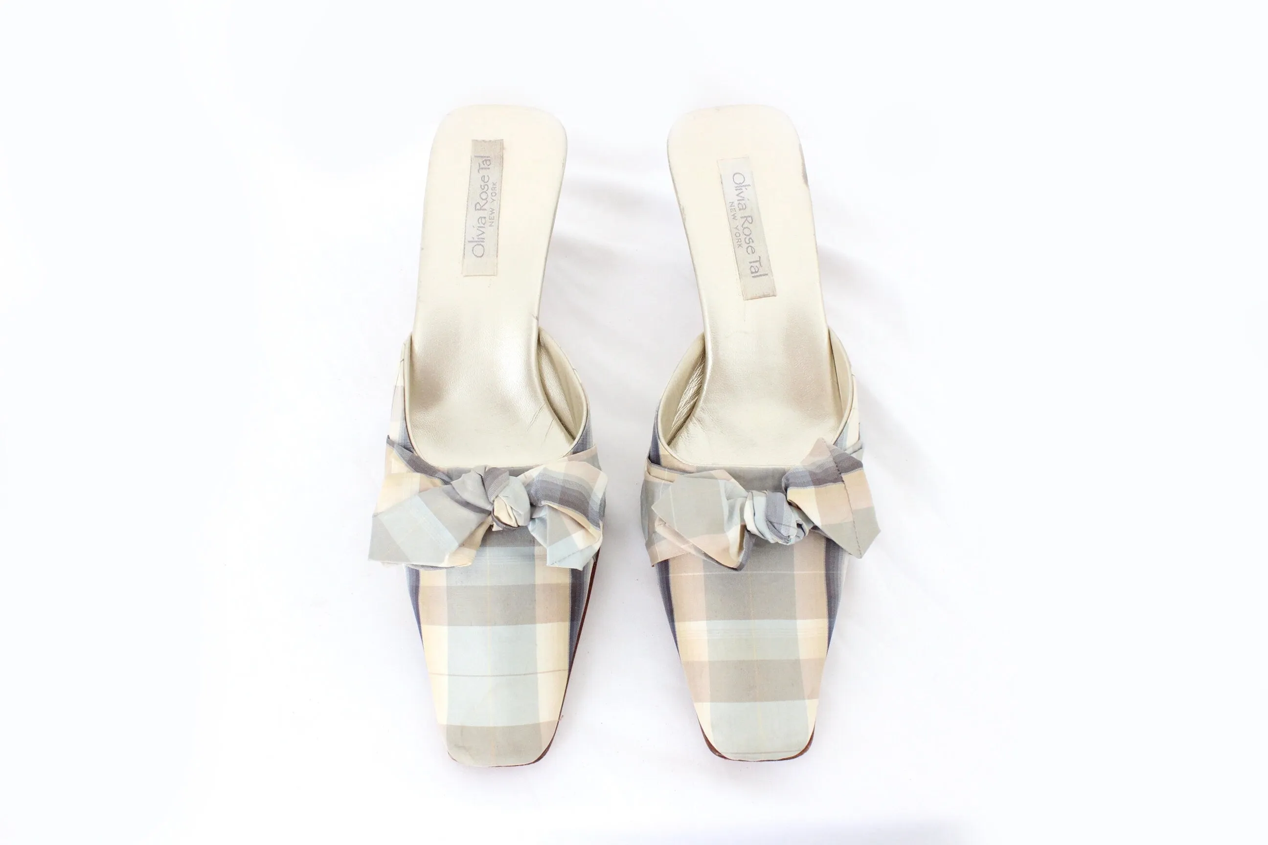 BALLETCORE 90s Olivia Rose Tal Leather & Silk Courtier Mules ~ Euro 40