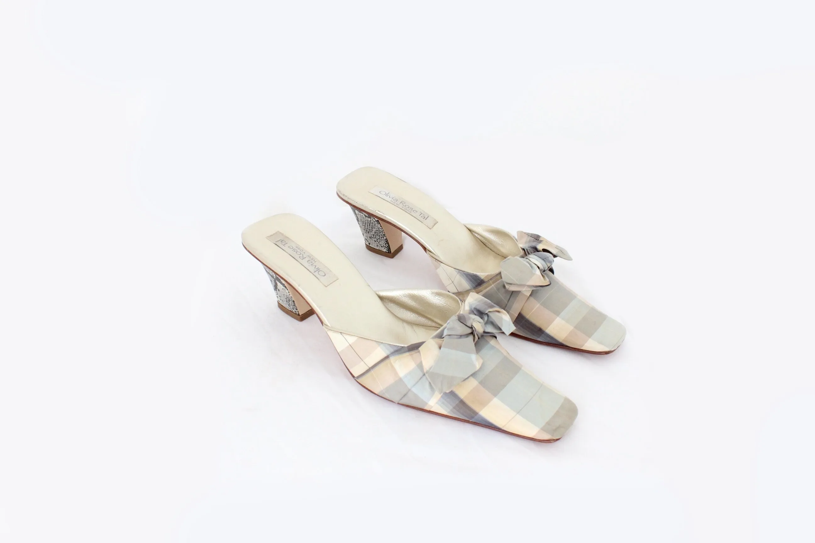 BALLETCORE 90s Olivia Rose Tal Leather & Silk Courtier Mules ~ Euro 40