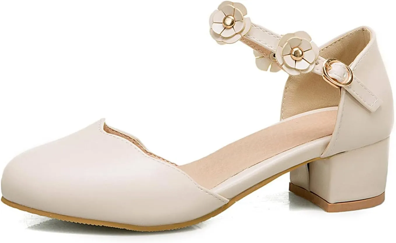 Big Kids Girls Mary Jane Dress Shoes Pumps Low Heels Flower High School Prom Shoes Walking Shoes for Babies