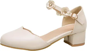 Big Kids Girls Mary Jane Dress Shoes Pumps Low Heels Flower High School Prom Shoes Walking Shoes for Babies