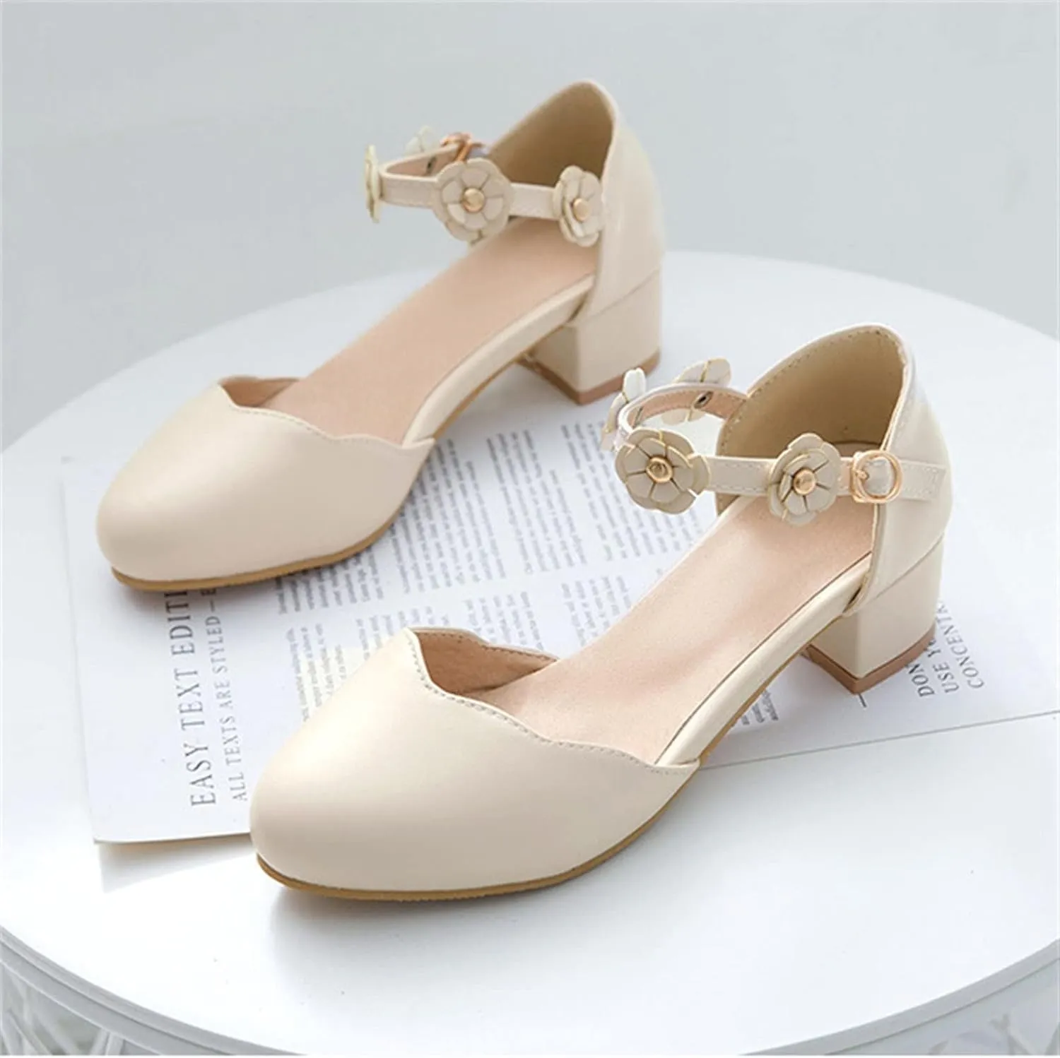 Big Kids Girls Mary Jane Dress Shoes Pumps Low Heels Flower High School Prom Shoes Walking Shoes for Babies