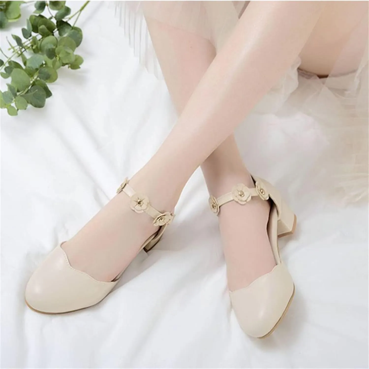 Big Kids Girls Mary Jane Dress Shoes Pumps Low Heels Flower High School Prom Shoes Walking Shoes for Babies