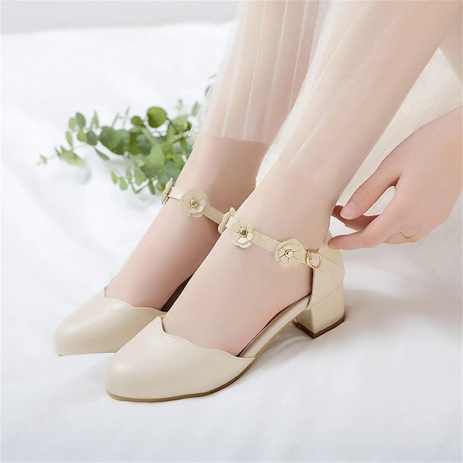 Big Kids Girls Mary Jane Dress Shoes Pumps Low Heels Flower High School Prom Shoes Walking Shoes for Babies