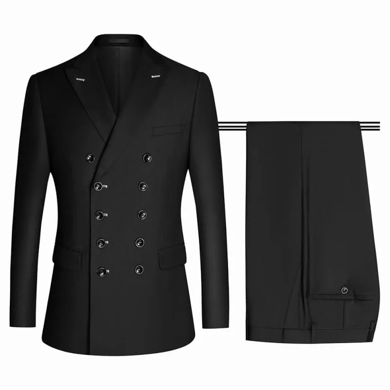 Black Peaked Lapel Double Breasted Business Suits Leisure Prom Suits Best Men Tuxedos