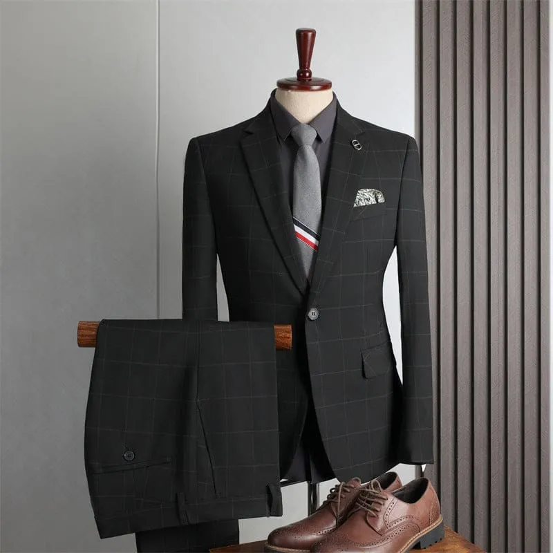 Black Plaid Notched Lapel Two Pieces Formal Business Suits Bestman Suits