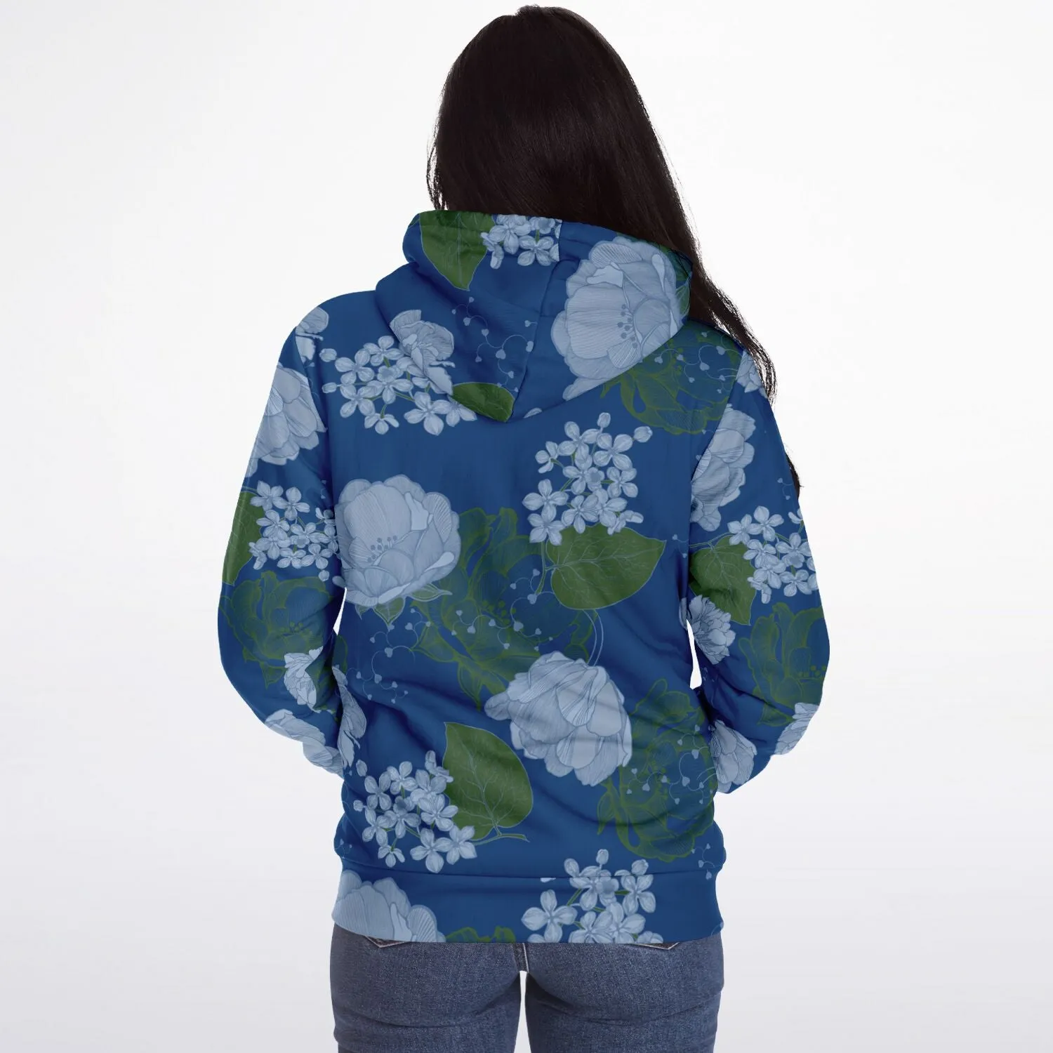 Blue Floral Microfleece Hoodie