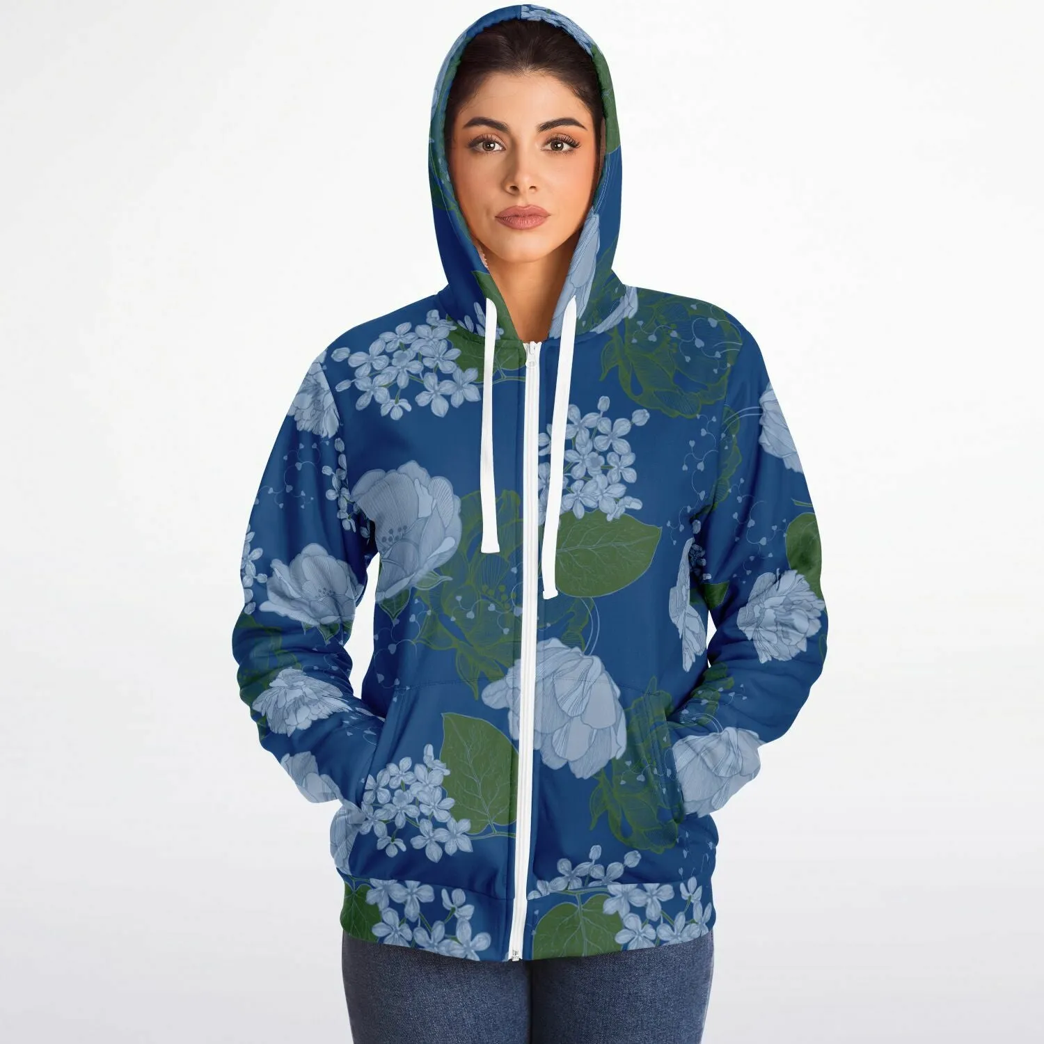 Blue Floral Microfleece Hoodie