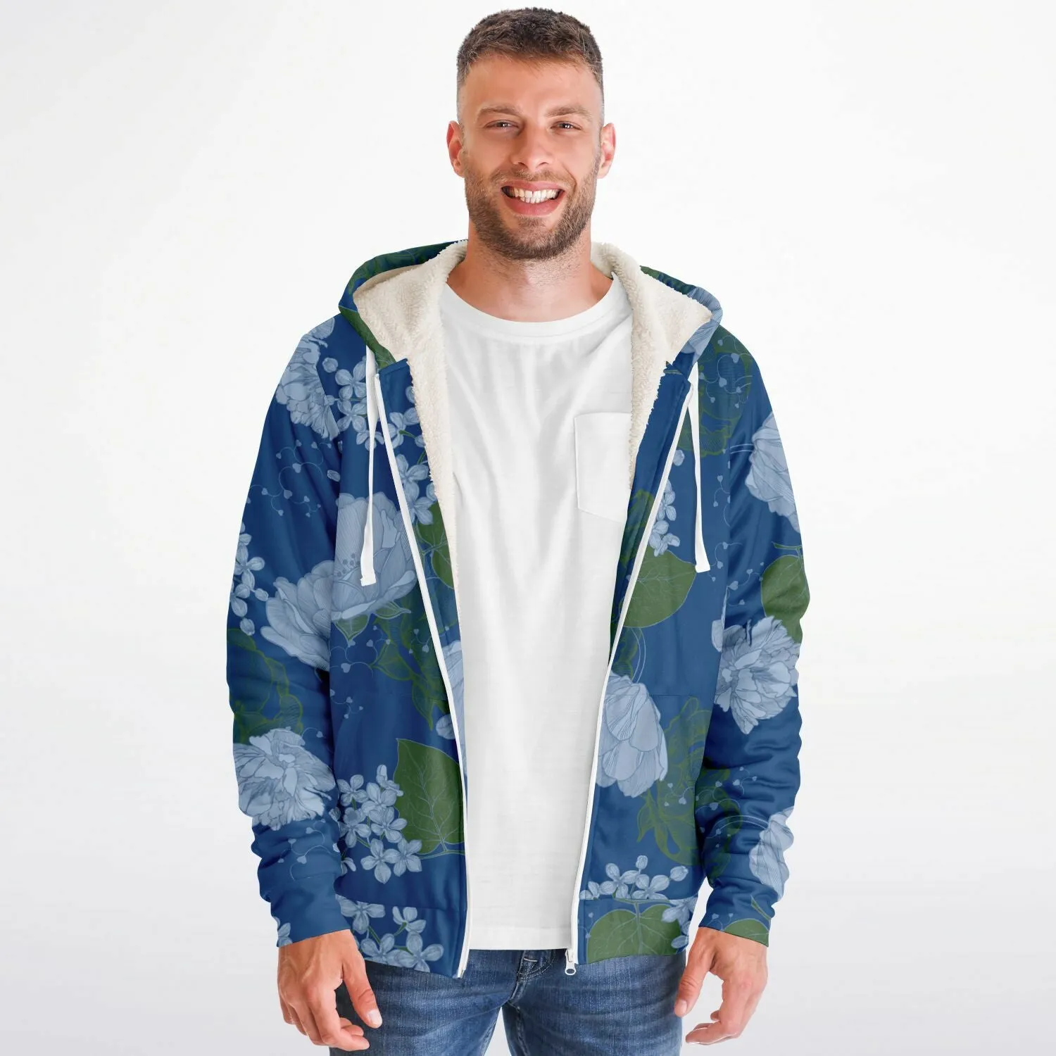 Blue Floral Microfleece Hoodie